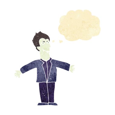 Düşünce baloncuğuyla kollarını açmış vampir bir çizgi film kahramanı.