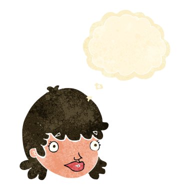 çizgi film kadın yüzü düşünce bubbl ile sürpriz ifade ile