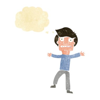 Çizgi filmci çocuk düşünce baloncuğuyla panikliyor.