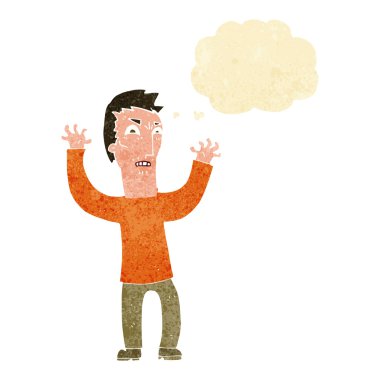 Düşünce baloncuğu olan kızgın bir adam.