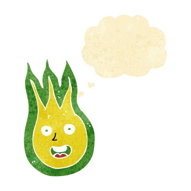 Düşünce baloncuklu çizgi film dostu ateş topu