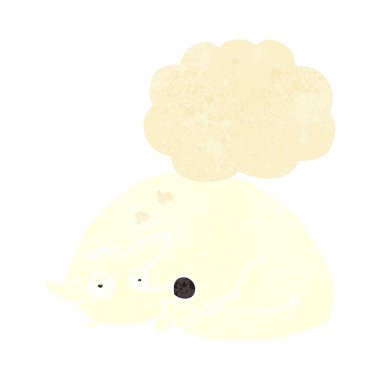 Düşünce baloncuklu kıvrılmış köpek çizgi filmi.