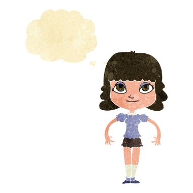 Düşünce kabarcığı olan çizgi film kızı.