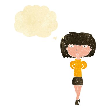 düşünce balonu ile utangaç kadın karikatür
