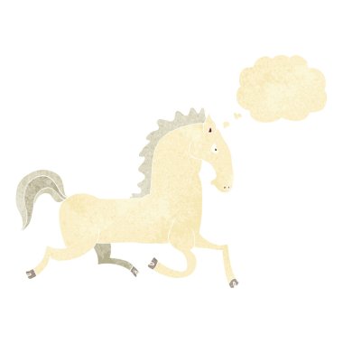 Beyaz aygır düşünce balonu ile çalışan çizgi film