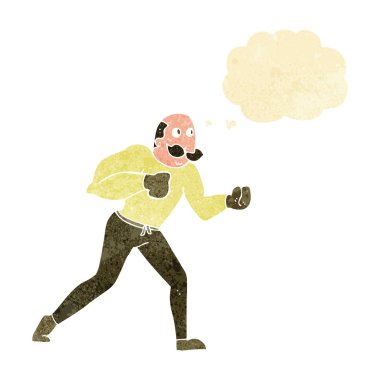 Düşünce baloncuğu olan çizgi film retro boksörü