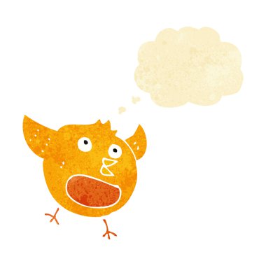 Düşünce baloncuklu mutlu kuş.