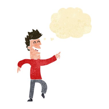 Çizgi film adamı düşünce balonuyla işaret edip gülüyor.