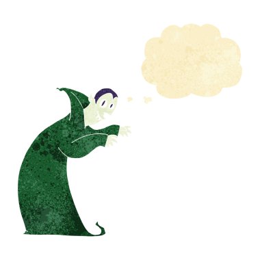 Düşünce baloncuğu olan ürkütücü vampir çizgi filmi.