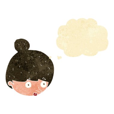 sürpriz kadının yüzüne düşünce balonu ile çizgi film