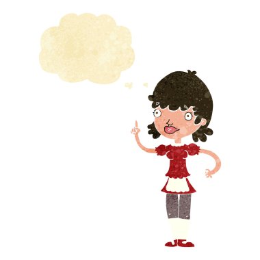 Düşünce kabarcığı olan çizgi film kızı.
