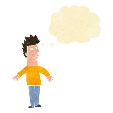 Düşünce baloncuğu olan endişeli bir adam.