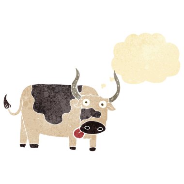 Düşünce baloncuklu çizgi film boğası