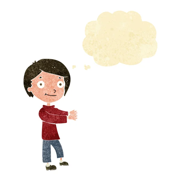 Kreslený šťastný chlapec s myšlenkovou bublinou — Stockový vektor
