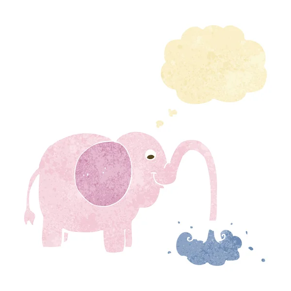 Desenho animado elefante esguichando água com bolha pensamento — Vetor de Stock
