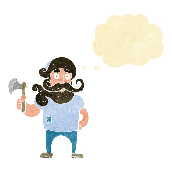 Cartoon lumberjack with axe with thought bubble — Stock Vector