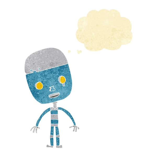 Desenho animado robô triste com bolha de pensamento —  Vetores de Stock