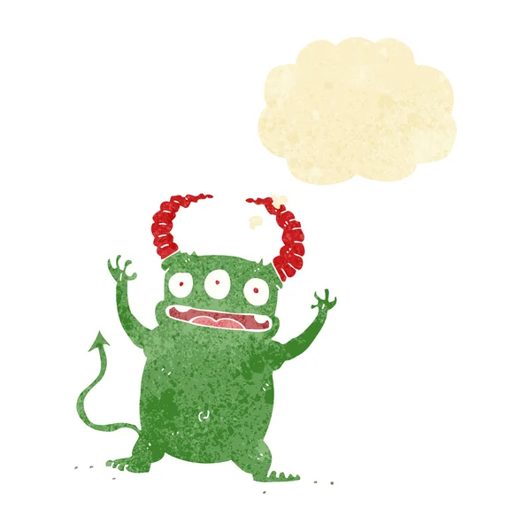 Desenho animado pequeno diabo com bolha de pensamento — Vetor de Stock