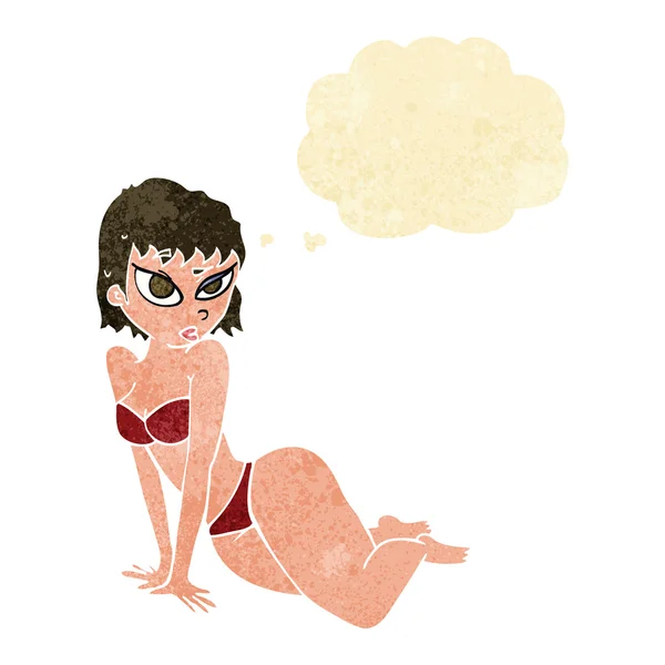 Cartoon sexig kvinna i underkläder med tankebubbla — Stock vektor