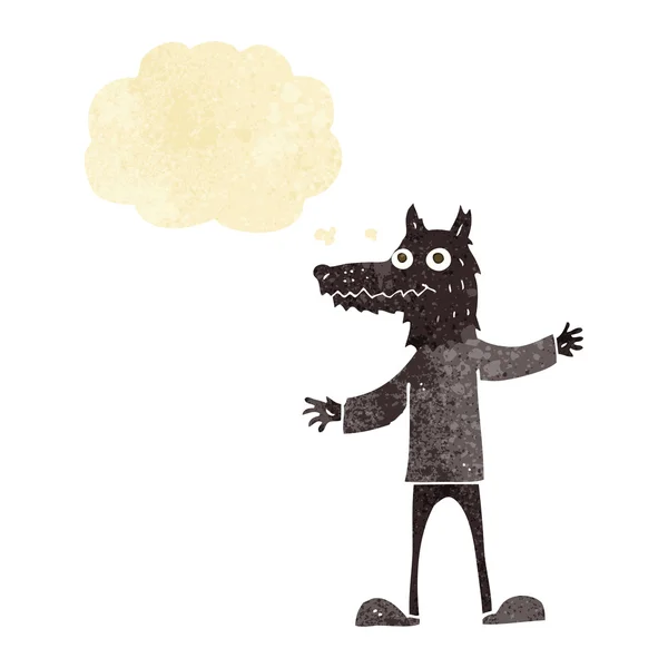 Desenho animado lobo homem com bolha de pensamento — Vetor de Stock
