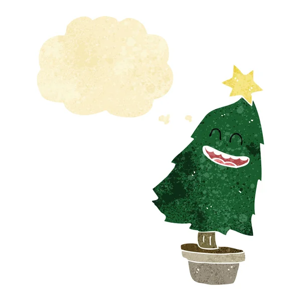 Dessin animé dansant arbre de Noël avec bulle de pensée — Image vectorielle