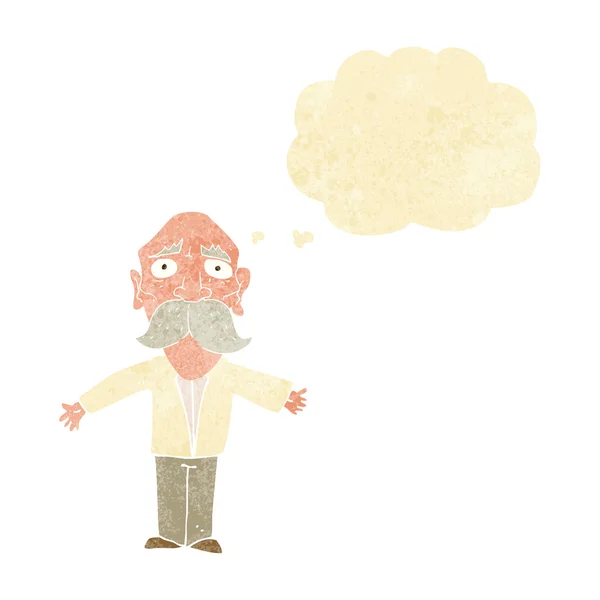 Dibujos animados hombre viejo decepcionado con burbuja de pensamiento — Vector de stock
