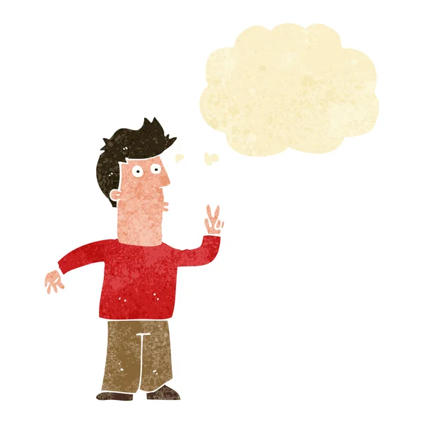 Hombre de dibujos animados dando señal de paz con burbuja de pensamiento — Archivo Imágenes Vectoriales