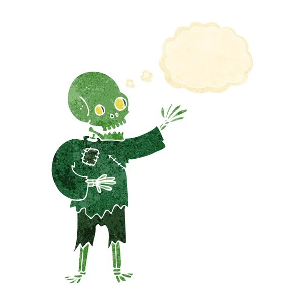 Squelette de dessin animé agitant avec bulle de pensée — Image vectorielle