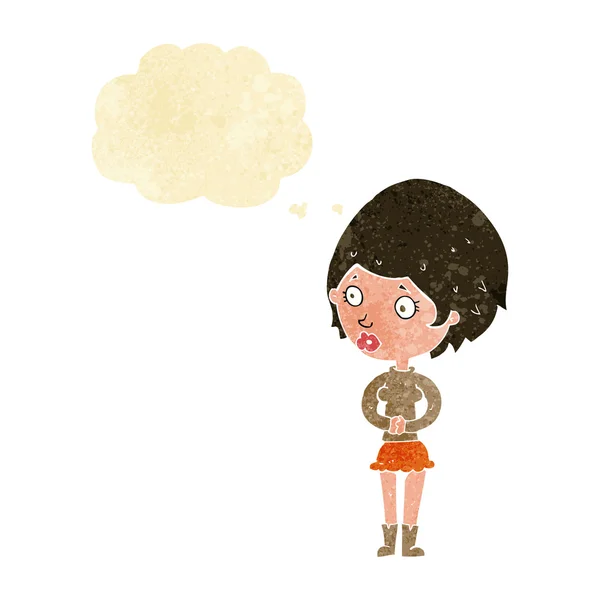 Dibujos animados mujer preocupada con burbuja de pensamiento — Vector de stock