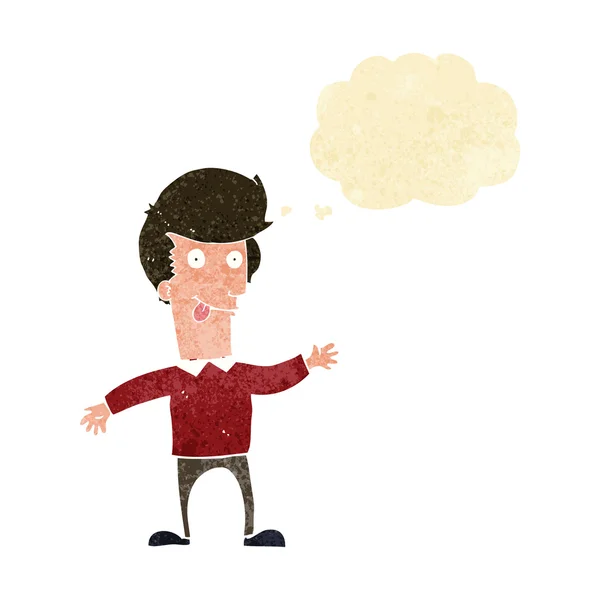 Hombre de dibujos animados sobresaliendo de la lengua con burbuja de pensamiento — Archivo Imágenes Vectoriales
