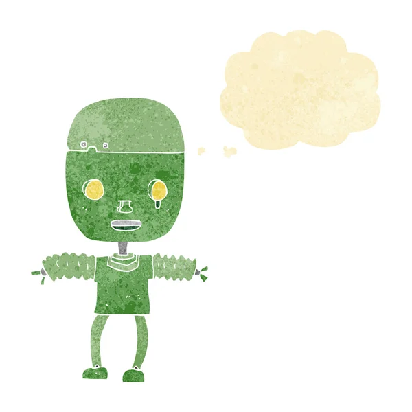 Cartoon robot met gedachte zeepbel — Stockvector