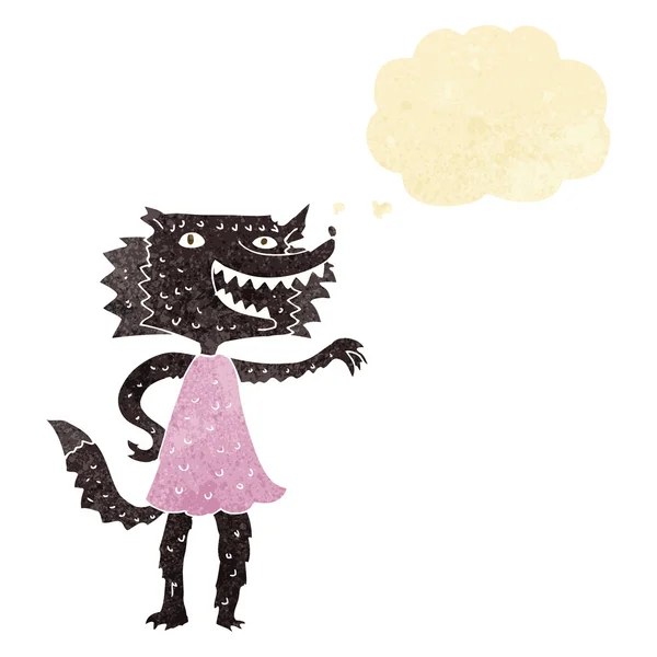 Kreslený vlk dívka s myšlenkou bublina — Stockový vektor