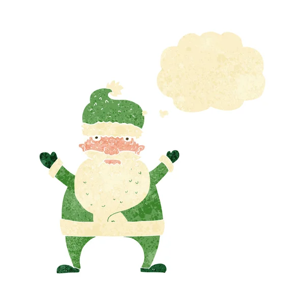 Dibujos animados Santa Claus feo con burbuja de pensamiento — Vector de stock