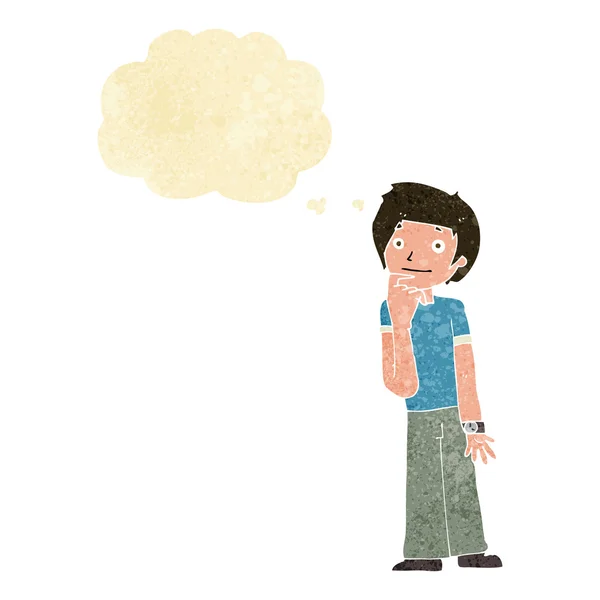 Καρτούν αγόρι αναρωτιούνται με φούσκα σκέψης — Διανυσματικό Αρχείο