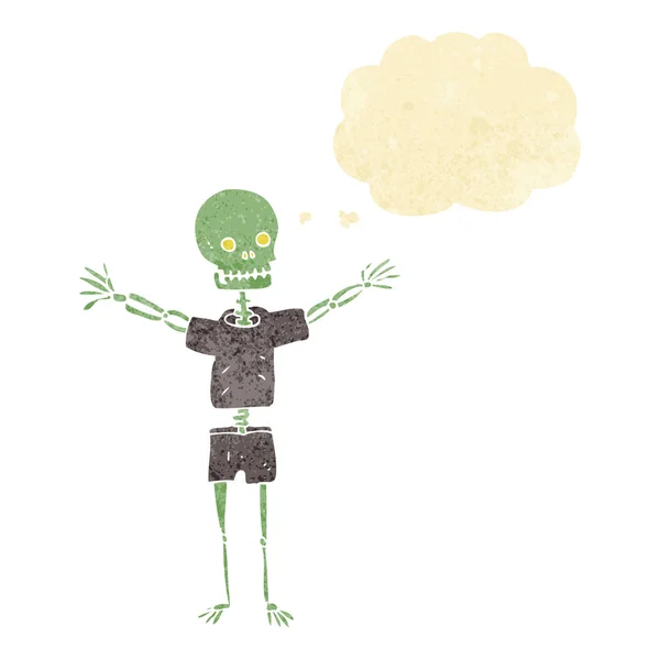Esqueleto de desenhos animados em roupas com bolha de pensamento — Vetor de Stock