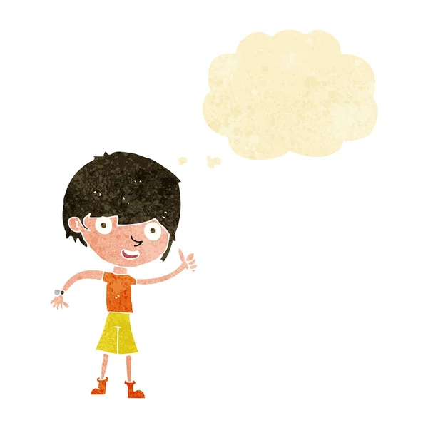 Kreslený chlapec s pozitivním postojem s myšlenkovou bublinou — Stockový vektor