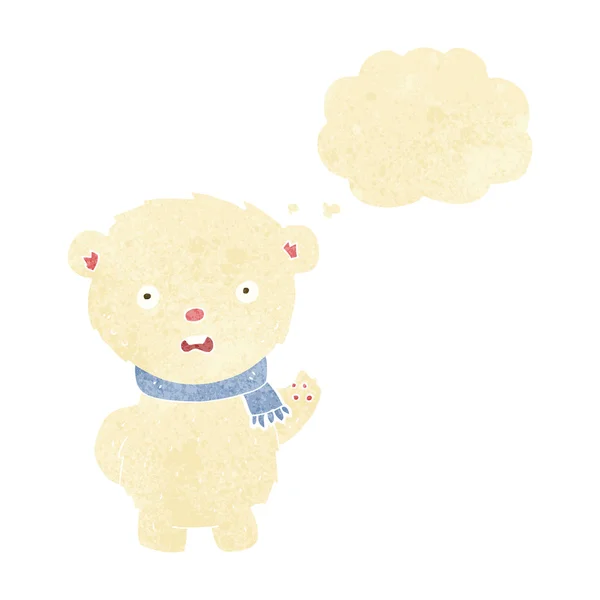 Urso polar dos desenhos animados usando cachecol com bolha pensamento — Vetor de Stock
