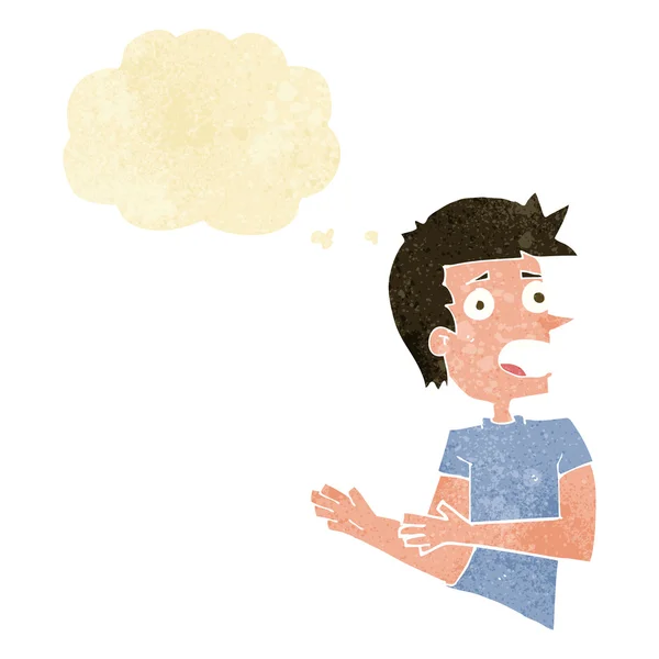 Karikatur gestresster Mann mit Gedankenblase — Stockvektor