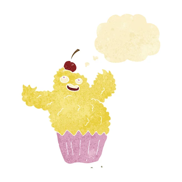 Cartoon cupcake monster with thought bubble — Stock Vector