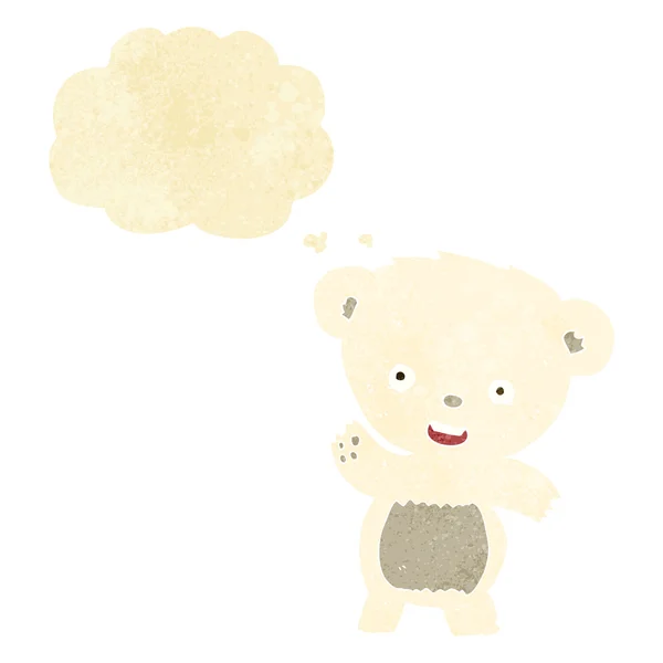 Cartoon waving polar bear with thought bubble — Stock Vector