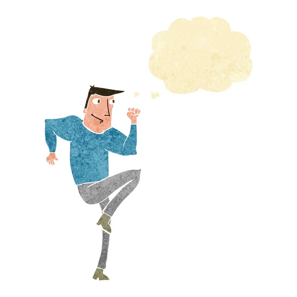 Cartoon man joggen ter plaatse met gedachte zeepbel — Stockvector