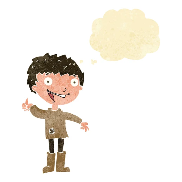 Dibujos animados chico emocionado con burbuja de pensamiento — Archivo Imágenes Vectoriales