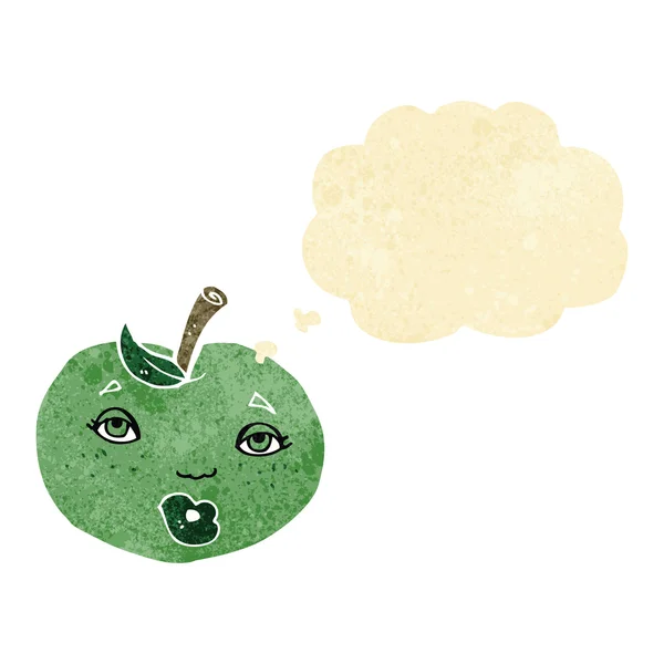 Pomme de dessin animé avec visage avec bulle de pensée — Image vectorielle