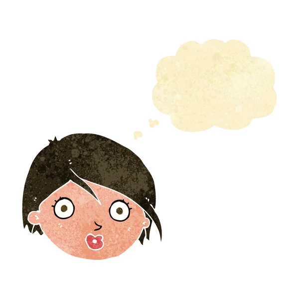 Dessin animé surpris visage féminin avec bulle de pensée — Image vectorielle