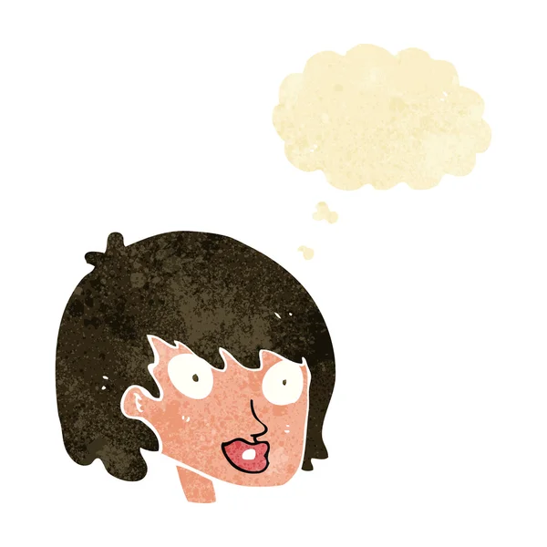 Dessin animé heureux visage féminin avec bulle de pensée — Image vectorielle