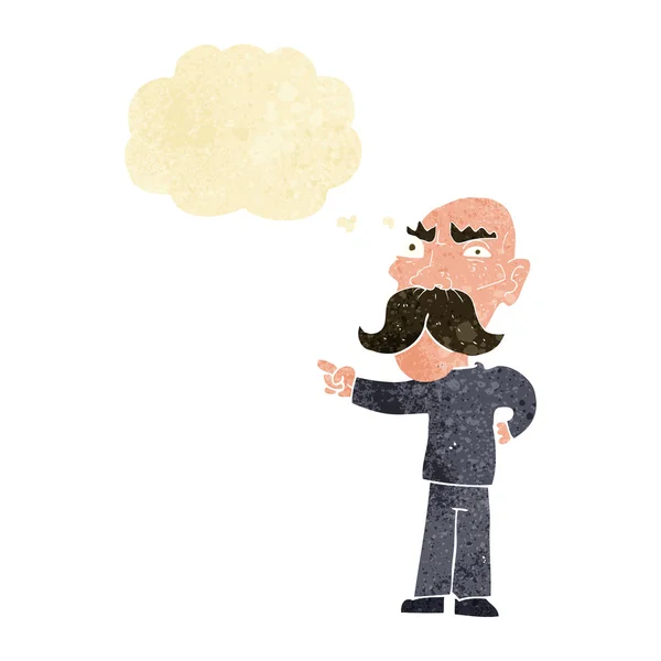 Cartoon geïrriteerde oude man wijzend met gedachte zeepbel — Stockvector