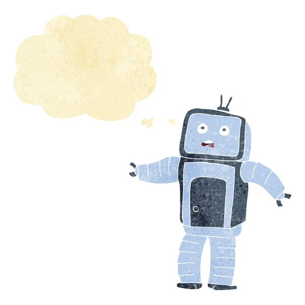 Cartoon grappig robot met gedachte zeepbel — Stockvector