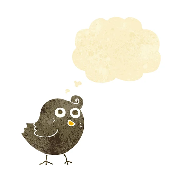 Divertente uccello del fumetto con bolla di pensiero — Vettoriale Stock