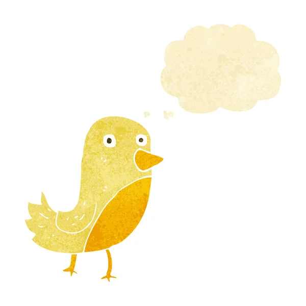 Dibujos animados pájaro amarillo con burbuja de pensamiento — Vector de stock