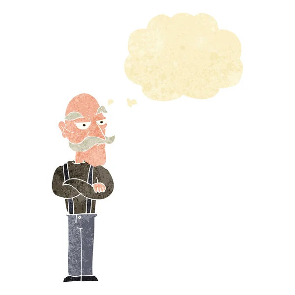 Dibujos animados hombre viejo aburrido con burbuja de pensamiento — Archivo Imágenes Vectoriales